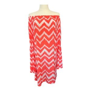 👗 EUC WEST LOOP Coral Chevron Off Shoulder Dress | Size XL